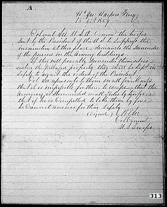 Lee's Letter at Harpers Ferry