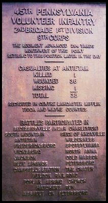 Pennsylvania 45th Monument Plaque