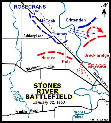 Stones River Battle Map - Jan-1863